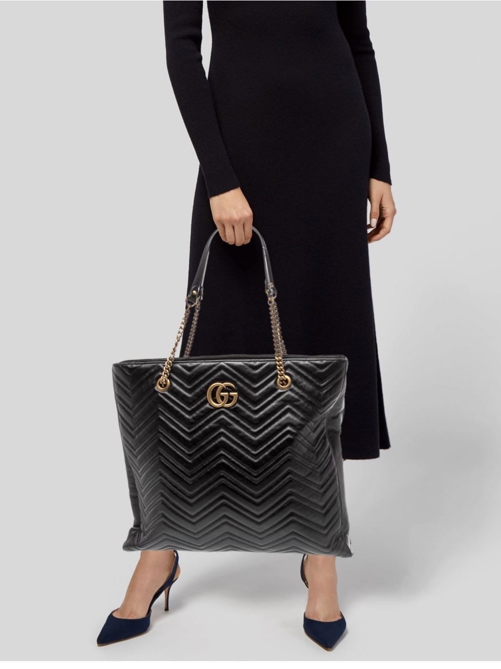 Authentic Gucci Black Double G Marmont Large Tote with Gold Hardware NWOT OBO - Picture 7 of 7